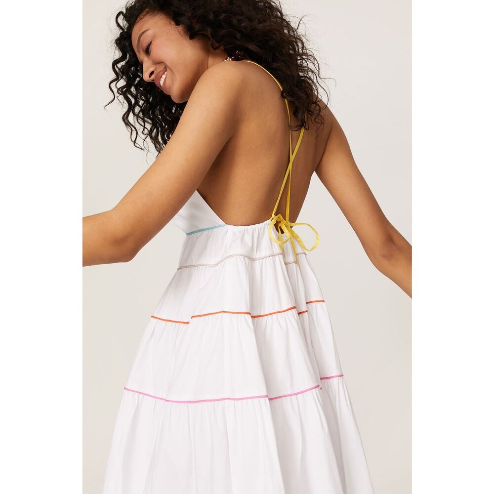 Staud NWT Cleo Tiered Poplin Midi Dress XL Rainbow Trim Cotton - Picture 10 of 16
